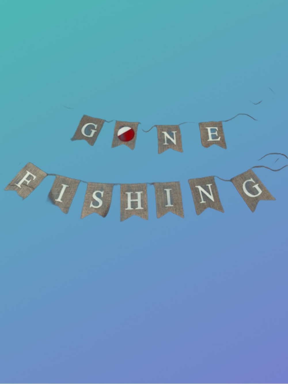 Burlap "Gone Fishing" Party Banner - Natural - Picture 2 of 4